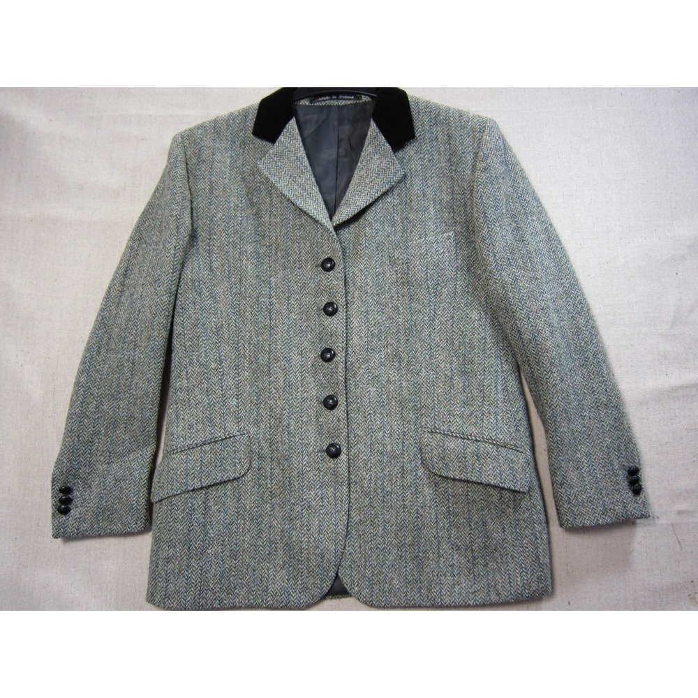 Blarney Ireland Harris Tweed Wool Velvet Collar Hacking Jacket Blazer Womens 10